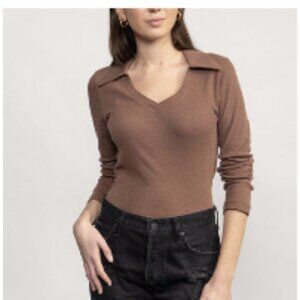 Easy Standard Rib Fitted Long Sleeve Polo (Cocoa) L